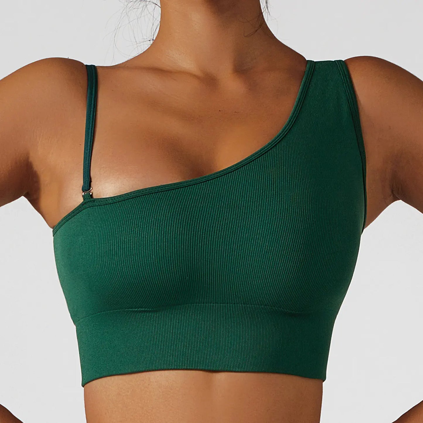 Sexy schuine schouder yoga kleding tops