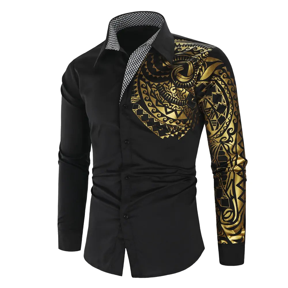 Gold Black Shirt Slim Fit Long Sleeve