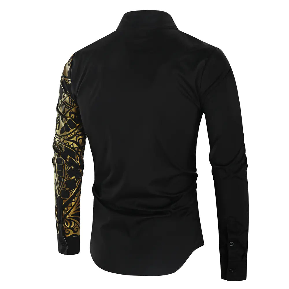 Gold Black Shirt Slim Fit Long Sleeve